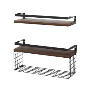 KOI WATCHES With Storage Basket Bathroom Wall Mounted Shelf Wooden+Metal Strong Load-bearing Capacity Toilet Storage Holder Sturdy Large Capacity Bathroom Organizer Bathroom