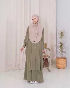GAUDYFASHION - Aurora Abaya Set Rok Lengan Batwing Jumbo LD 215 Setelan Fashion Muslim Syari Oneset