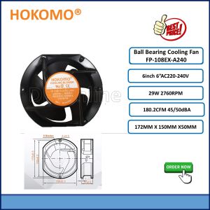 HOKOMO Cooling Fan Blower Fan Axial fan Round/Square  6inch Ball Bearing 240VAC /110VAC/ 415VAC - READY STOCK