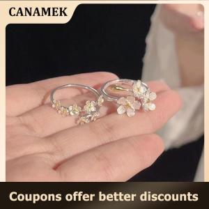 【 CANAMEK 】 Delicate Flower Opening Adjustable Rings For Women Silver Color Minimalist Finger Ring Engagement Fine Jewelry Female Gift