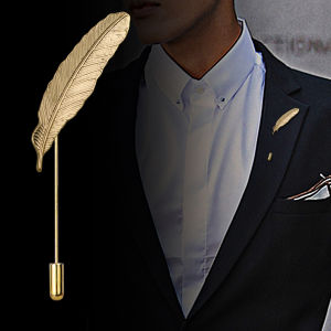 1Pc Personalized Gold Silver Black Metal Feather Brooch Fresh Versatile Business Banquet Accessories for Men and Women
