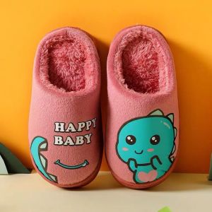 Childrens cotton shoes womens indoor home cartoon cute anti slip thick soled small dinosaur fur cotton slippers