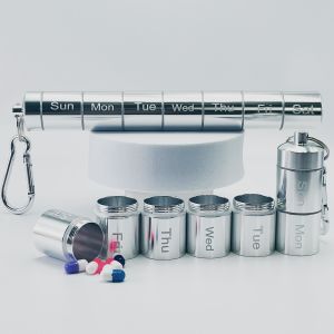 Survival EDC Waterproof Pill Box Case Capsule Seal Bottle Container Bottle Alloy Travel Metal Pill Box Organizer7 Days Pill OrganizerMedicine Box Pill Tablet Capsule Storage Container with Keychain