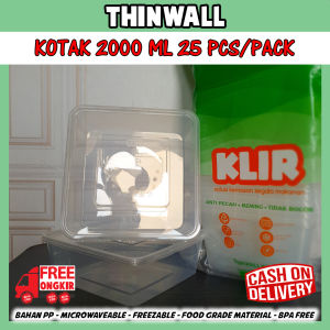 Thinwall kotak makan 2000ml / thinwall KLIR / Thinwall KLIR 2000ml + Tutup / thinwall kotak Klir 2000ml / tempat makan plastik 2000ml / 1 pack isi 25 pcs - ANTI PECAH / thinwall anti bocor