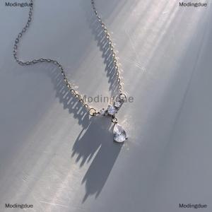 [COD] Modingdue Fashion Water Drop Pendant Necklace Clavicle Chain Women Trendy Simple Tiny Rhinestone Jewelry Temperament Party Wedding Gift