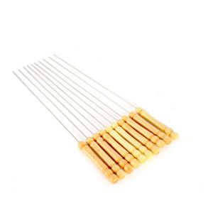 ZYJC MALL 10pcs/set Anti-scald Flat Barbecue Skewers Wooden Handle Anti-slip Flat Barbecue  Brochette 35cm Stainless Steel Barbecue  Stick Outdoor Picnic Camping