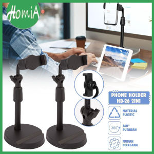Phone Holder HD-26 + Penyangga Dudukan Handphone 2IN1 / Folding Desktop Support HD26 / Stand HP Adjustable Universal Rotari 360 Derajat / Table Standing Berdiri Untuk Live Streaming Vlog Meeting Riview Broadcasting Multifungsi HD 26 - HOMIA