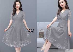 JD DRESS MANUELA KR FASHION PAKAIAN WANITA BAHAN BRUKAT LAPIS FURING 2 UKURAN L XL