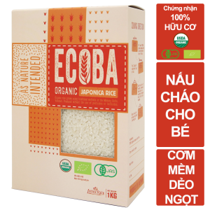 Gạo Nhật nấu cháo cho bé 100% hữu cơ - ECOBA Sakura 1kg - Thơm mềm dẻo ngọt - Đạt chứng nhận hữu cơ quốc tế in trên hộp