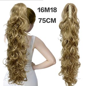 75CM Eight Tooth Grab Clip Long Curly Hair Wig Curly Hair Ponytail Wig Hair Extensions Eight Tooth Curly Hair Ponytail Wig Heat-Resistant Synthetic Fiber Easy to Care for Generous Beautiful Naturally Extending Hair