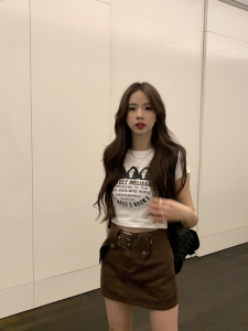 Rok Gaya Korea Wanita Rok Pinggang Tinggi Hitam Rok Mini Ukuran Besar Rok A Line Modern Denim Pendek