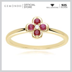 Gemondo แหวนทองคำ 9K ประดับทับทิม (Ruby) และเพชร (Diamond) ทรงดอกไม้ล้อมสไตล์คลาสสิก