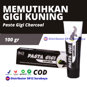 SR12 Pasta Gigi Charcoal 100gr Memutihkan Gigi Kuning Aman Halal Bpom