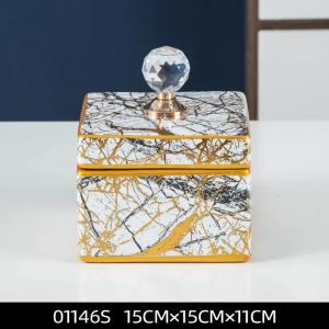Sacesr Square Storage Jewelry Ceramic Storage Marbled Candy Jar Porcelain Handicraft Ornaments Home Decoration Vintage Bottle 9T1N6
