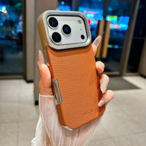 Luxury Litchi Texture Soft TPU Phone Case For iPhone 17 Air 16 15 14 Plus 13 12 Pro Max Plating Frame Matte Bumper Nonslip Cover