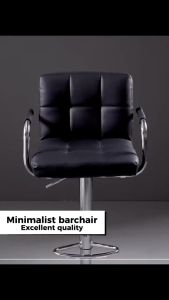 Black Bar Chair Bar Stool Modern PuLeather360°Swivel Adjustable Height Work Chair Reception Hotel With Backrest Handrest