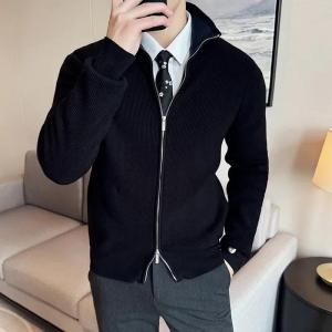 Daily Casual Mens Business Casual Sweater. Autumn and Winter Stretch Solid Color Zipper CardiganStand-up Collar Coat