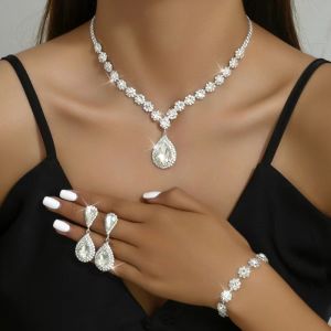 AETHERISY Diamond Bracelet Rhinestone Jewelry Set Water Drop Crystal Shining Tassels Earrings Brida Exquisite Necklace Women