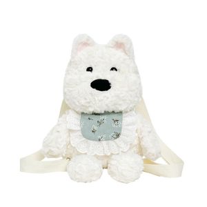 CRNGW Collection Westie Dog Plush Backpack Shoulder Bag PP Cotton Stuffed Running Dog Knapsack Storage Bag Fluffy Plushie Doll Fur Bag Kid Girl Boy