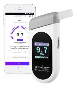 KetoScan Smart Breath Ketone Meter Tracks Diet and Fitness. | Monitor Fat Burning and Ketosis Levels in Low-Carb Ketogenic or Any Other Diet and Fitness Programs with Bonus Alcohol Sensor Module and 20 Mouthpieces