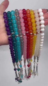 Round Beads Rosary Bracelet 33 Beads Middle Eastern Islamic Muslims Holding Prayer Beads String for Women Men