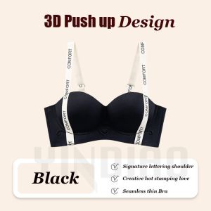 YINDIAO Women New Style Seamless Letter Shoulder Strap Breathable Half Cup Frameless Underwear Women Comfortable Halter Adjustable Push up Bra