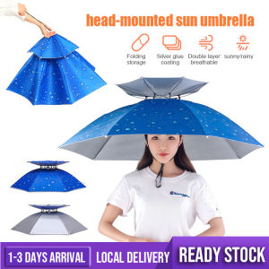 [Ready Stock] Payung Head Umbrella Foldable Head Umbrella Anti-UV Anti-Rain Outdoor Travel Fishing Umbrella Hat Summer Portable Outdoor Rain Hat For Men Women 头戴雨伞
