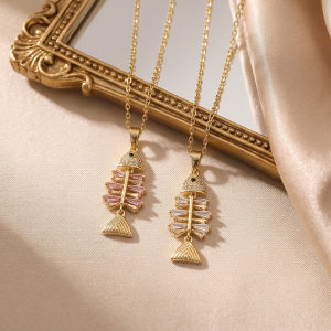 Fashion necklace pendant - Luxury and exclusive small-scale collar chain accessory 金色 满钻鱼骨项链女轻奢气质高级感精致小众设计锁骨链饰品