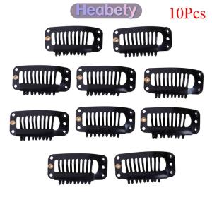 Heabety  10 100 tóc giả tóc giả Clip snap clip W cao su trở lại phần mở rộng tóc đen 9 răng