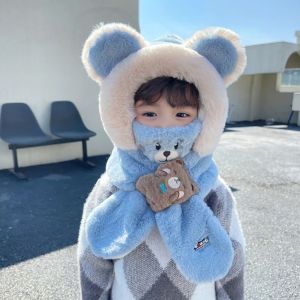 DRESSPLUS Với nạ và khăn quàng cổ Mũ Gấu vải lông Màu trơn Thiết kế thời trang Mũ lông cừu trẻ em Ngọt ngào Bộ giảm thanh Mũ nhung lông với khăn quàng cổ Bảo vệ tai