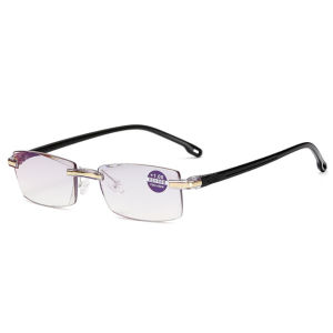 【Fast ship】Reading Glasses Frameless Diamond Edge Anti-blue Light Foldable Lightweight Folding Mens Presbyopia Glasses Blue Film Presbyopia Glasses/Automatic Zoom 100-400 Degree Edge-Cut Reading Glasses自动变焦防蓝光眼镜
