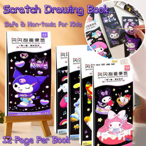 Sanrio Magic Multicolor Scratch Art Painting Paper Card Kit Cartoon Handmade Drawing Scratching Art Book Kids DIY Educational Toys Gifts