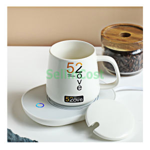 SellinCost Portable Thermostatic Coaster Cup Warmer Set 55°/131°F Heater Cup Drink Cup Warmer Heater with Lid Ceramic Coffee Mug Thermo Cup Heating Water Cup Household Christmas Gift ML-1127 | ML-1128 | ML-1130 温杯垫保温器