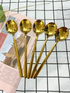 combo 5 muỗng vàng  cán dài ăn cơm  inox sus 304  láng bóng - muỗng canh - muỗng cà phê - muông cơm - muỗng súp