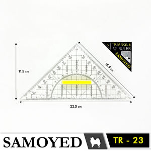 SAMOYED RL-TR Penggaris / Mistar / Busur Derajat Segitiga Pegangan Transparan / Bening / Transparent / Clear Triangle / Triangular Ruler / Protractor with Handle