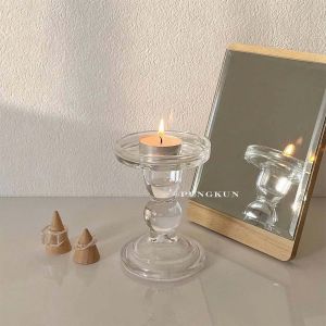 Transparent Candle Holder Decoration French Roman Glass Candle Holder Retro For Wedding / Dinner