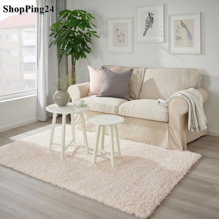 พรม พรมขนยาว พรมขนฟู พรมพรีเมี่ยม VOLLENLEV สีขาว พรมขนนุ่มลดเสียงสบาย