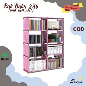 PROMO BISA COD RAK PORTABLE 2 SISI/ SERBAGUNA/ RAK BERMOTIF/ RAK LUCU/ RAK BONGKAR PASANG (RAK BUKU 2x5 - PINK POLKADOT)  SHENAR