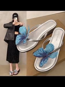 [Free Shipping] Thai Niche Design Butterfly Flip-Flops For Women Summer Outdoor Wear Stylish Wedge Sandals