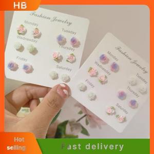 HB 6Pair Simple Cute Colorful Flower Earrings Set For Women Girls Creative Sweet Flower Stud Earrings Party Trendy Jewelry Gifts