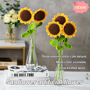 🌸Sunflower Finished Hand-Woven Bouquet Simulation Hook Line Wool Artificial Flower成品编织向日葵