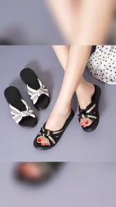 [Free Shipping] Womens soft leather slippers 2026 summer new fashion bow-knot Korean style versatile non-slip thick-soled outdoor shoes