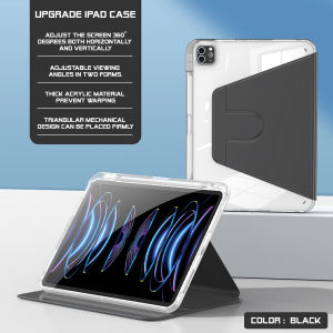 360° Rotating Case for iPad 10th 9th 8th 7th Gen Case with High Transparency Acrylic Back Shell & Pencil Holder Protective Case for iPad Pro 2021/2020/2018 11-Inch Smart Sleep/Wake Cover