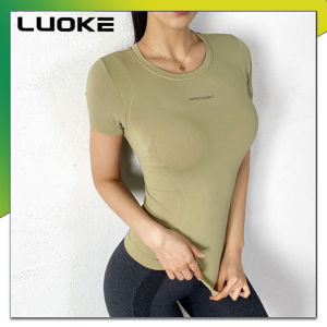 Luoke YOGA เสื้อยืดแขนสั้นสตรีวิ่งกีฬาดูดซับเหงื่อระบายอากาศและบางชุดออกกำลังกายกลางแจ้ง