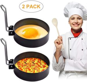 เเม่พิมพ์ใส่ไข่ 2 ชิ้น nonstick สแตนเลสจับรอบแหวนไข่ S haper แพนเค้กแม่พิมพ์แหวนรอบไข่ทอดทอดแม่พิมพ์ครัวเครื่องมือ