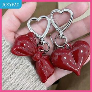 JCSYFAC Đơn giản Tính khí Red Bowknot tim Acrylic Keychain Mặt dây chuyền cho phụ nữ cô gái đa năng ba lô trang trí phụ kiện Quà Tặng