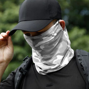 ชุดปั่นจักรยาน2ชิ้น/เซ็ตใส่ได้ทั้งชายและหญิงผ้าไอซ์ซิลค์ลายพรางปลอกแขนหน้ากาก Bandana ระบายอากาศได้ดีชุดป้องกัน UV จากแสงแดดยางยืด