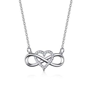 European and American Infinite Love 925 Sterling Silver Heart Shape 8 Infinity Möbius Pendant Versatile Necklace for Women