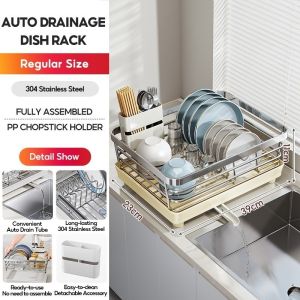 Happihaus 304 Stainless Steel Sink Dish Rack Auto Drainage Kitchen Organizer Rack Bowl Drainer