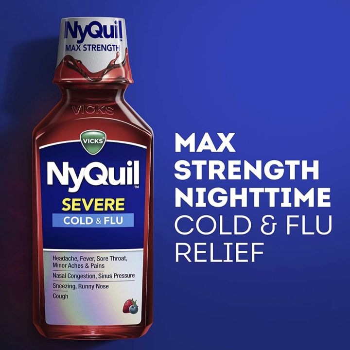 Vicks Nyquil Cough Cold and Flu Berry Flavor 354 ml 12 fl oz Nighttime ...